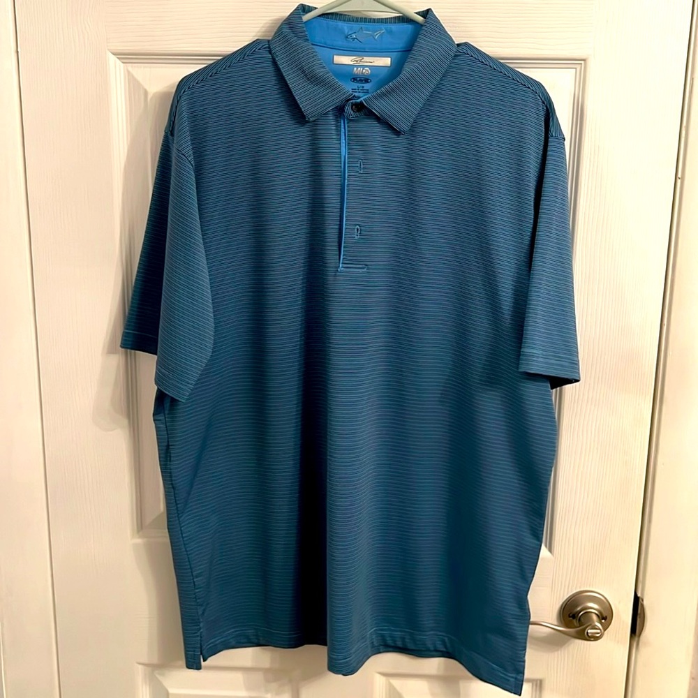Men’s Polo, Greg Norman, Size Large, Blue Stripes